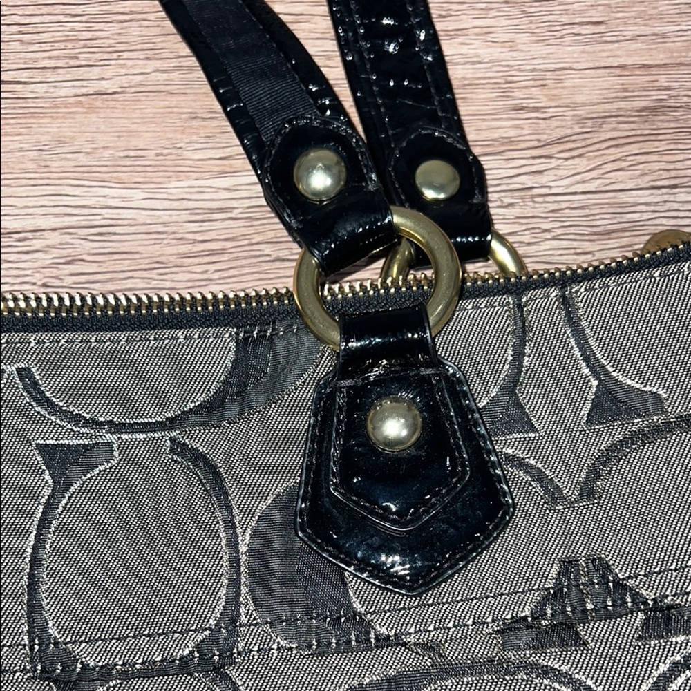 Coach Signature Poppy Canvas Tote with Black Patent Leather Trim - Picture 11 of 11